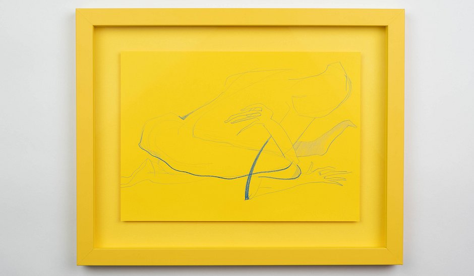 Uli Ap_Yellow Alien Animal Artificial Intelligence in Blue_Horizontal Embrace. Reclining_photo Gavin Wren_&copy;artist_2.1
